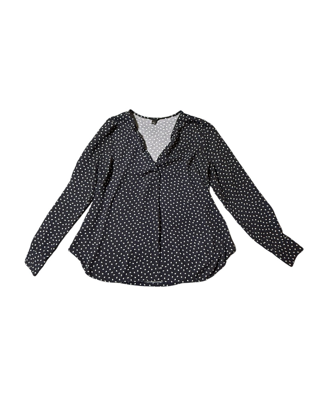 Ann Taylor Black White Heart Print V-Neck Long Sleeve Blouse Top Women’s Small